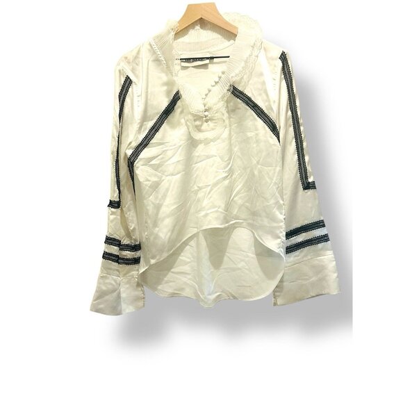 Self Portrait Womens White & Black Top Size US 6 Detailed Lace Ruffle Mock Neck - Picture 13 of 13